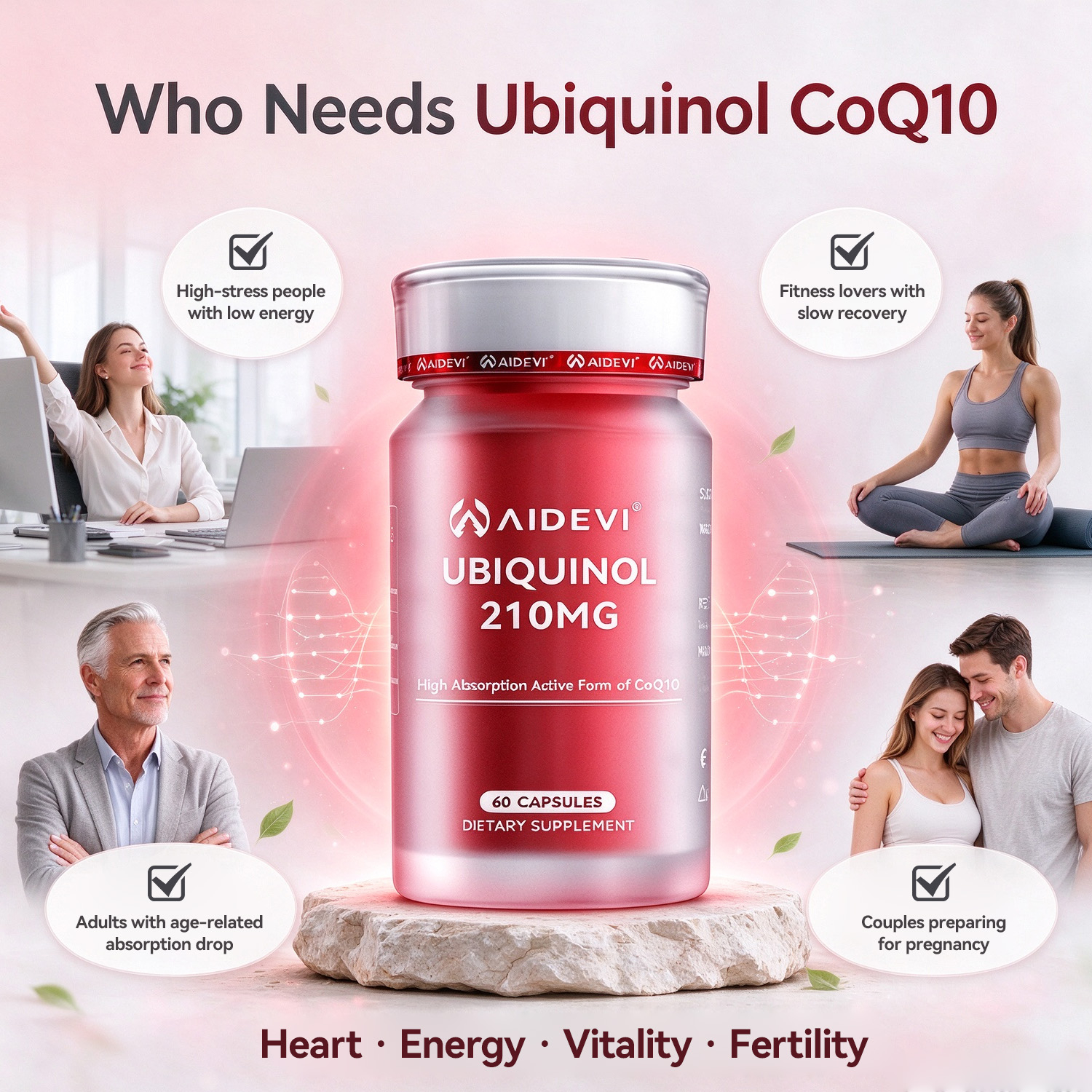 AIDEVI Kaneka Ubiquinol 210mg – Salud Cardíaca Avanzada y Absorción de CoQ10 – 60 Softgels
